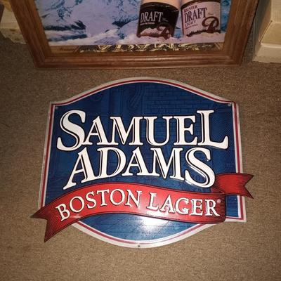 SAMUEL ADAMS TIN SIGN AND FRAMED RAINER DRAFT MIRROR