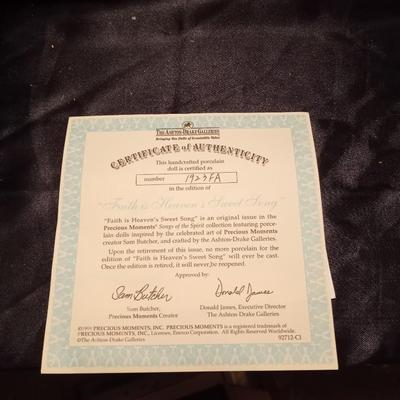 PRECIOUS MOMENTS PORCELIAN DOLL WITH AUTHENTICITY CERTIFICATEQ