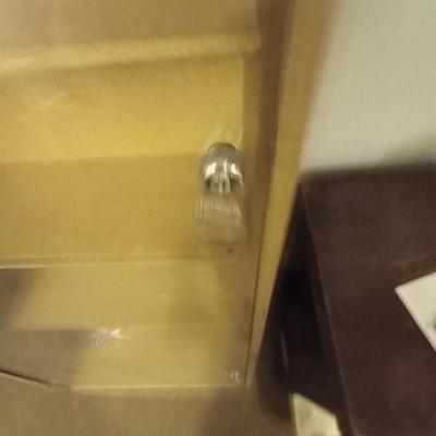 WOODEN DISPLAY CABINET WITH LOCKING GLASS FRONT & KEY