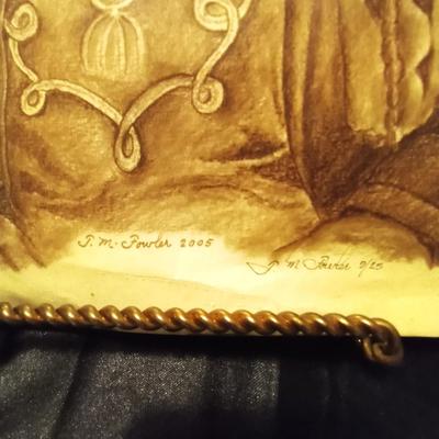 SIGNED SKETCH AND WOOD LAQUERED CLOCK