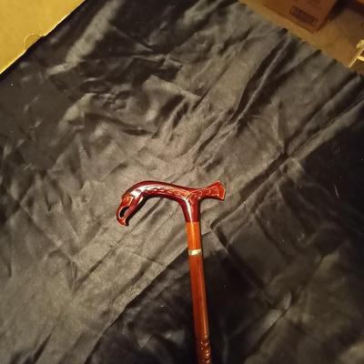 CARVED WOODEN WALKING CANE
