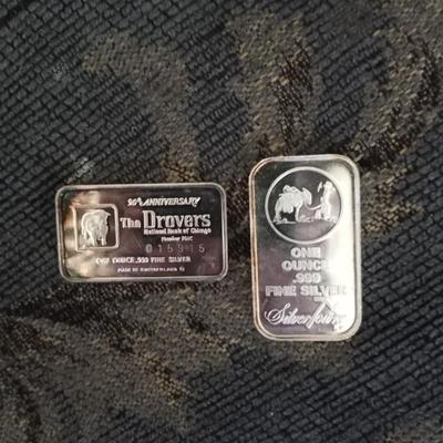 TWO ONE TROY OUNCE EACH FINE SILVER "THE DOVERS" & "SILVER TOWNE"