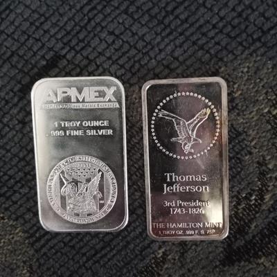 ONE TROY OUNCE ,999 FINE SILVER EACH "THOMAS JEFFERSON" & APMEX EXCHANGE