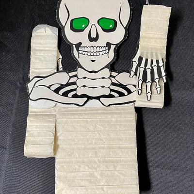 Vintage Halloween Skeleton Die Cut Cardboard and Crepe Hanging Spooky Paper Decoration
