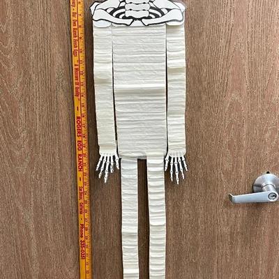 Vintage Halloween Skeleton Die Cut Cardboard and Crepe Hanging Spooky Paper Decoration