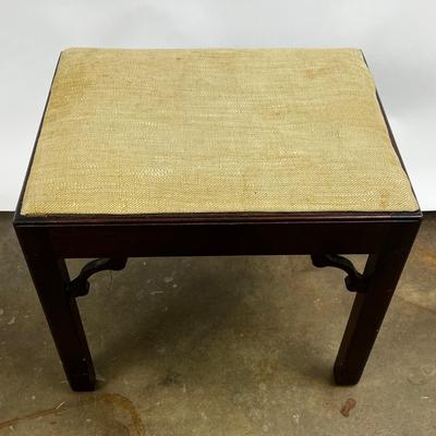 1463 Mahogany Chippendale Style Bench with Linen Seat