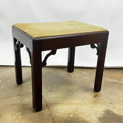 1463 Mahogany Chippendale Style Bench with Linen Seat