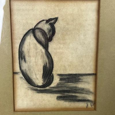 1506 Vintage Original Signed & Dated Cat Sketch