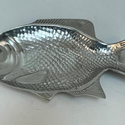 Made in Mexico Cast Metal Silver Tone Fish Shaped Platter Plate