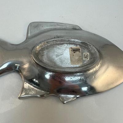 Made in Mexico Cast Metal Silver Tone Fish Shaped Platter Plate