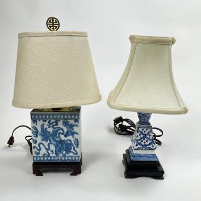 1512 Pair of Small Blue/White Oriental Style Lamps