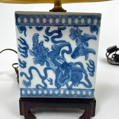 1512 Pair of Small Blue/White Oriental Style Lamps