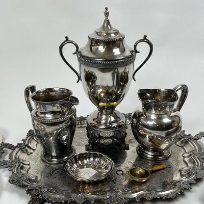 1517 Assortment of Silver Plate & Large Silver over Copper Antique Tray