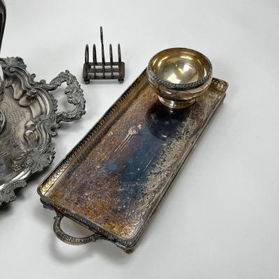 1517 Assortment of Silver Plate & Large Silver over Copper Antique Tray