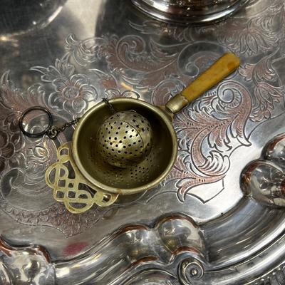 1517 Assortment of Silver Plate & Large Silver over Copper Antique Tray