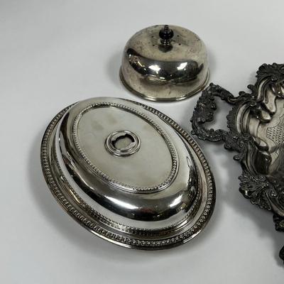 1517 Assortment of Silver Plate & Large Silver over Copper Antique Tray