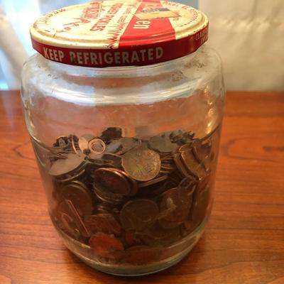 Vintage Barrel Pickle Jar Filled with Coins -Lot 262