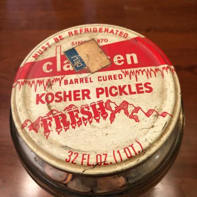 Vintage Barrel Pickle Jar Filled with Coins -Lot 262