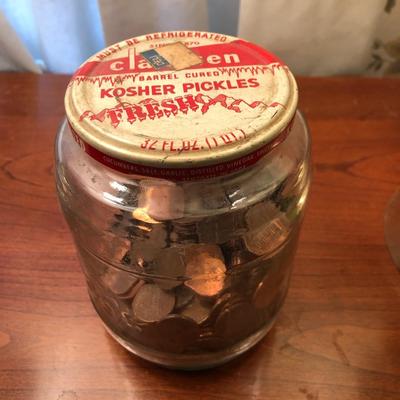 Vintage Barrel Pickle Jar Filled with Coins -Lot 262