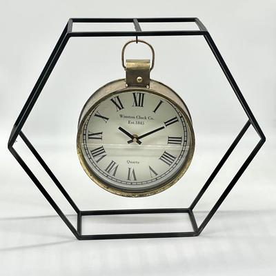 WINSTON ~ Gold Clock In Black Metal Stand