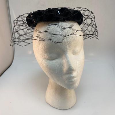 Black Velvet Fascinator Birdcage Netted Funeral Mourning Hat