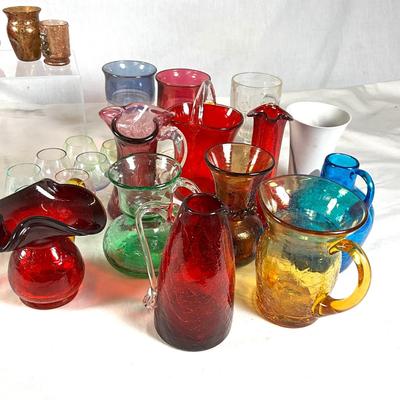 1534 Lot of Mixed Colored & Crackle Glassware