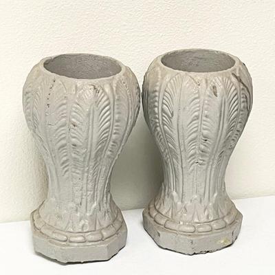 Pair (2) ~ Cement Leaf Stamped Planters