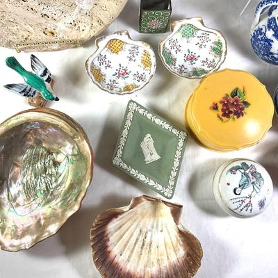 1536 Lot of Vintage Bowls, Cat Lamp, Marble Plate