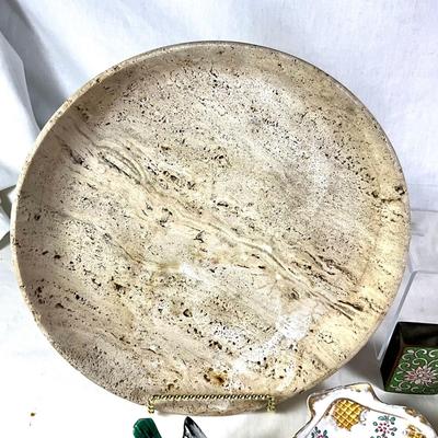 1536 Lot of Vintage Bowls, Cat Lamp, Marble Plate