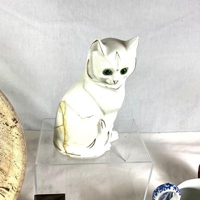 1536 Lot of Vintage Bowls, Cat Lamp, Marble Plate