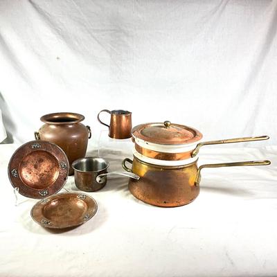 1537 Vintage Copper & Porcelain Double Boiler, Copper Plates and more