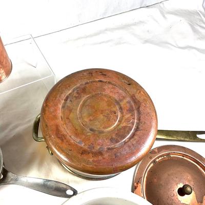 1537 Vintage Copper & Porcelain Double Boiler, Copper Plates and more