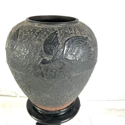 1538 Vintage Japanese Tetsubin Cast Iron Vase with Bird Design