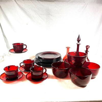 1539 Lot of Vintage Ruby Red Arcoroc French Glass Dinnerware