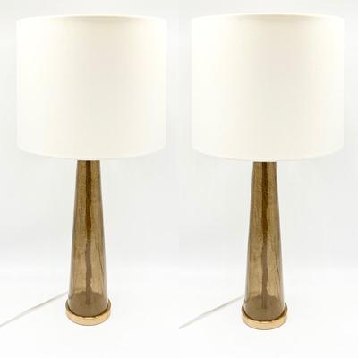 Pair (2) ~ Amber Glass Table Lamps