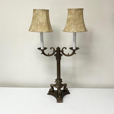 Vintage Brass Candelabra Lamps ~ Leather Shades