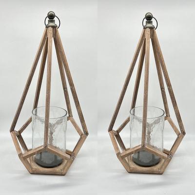Pair (2) ~ Wood Geometric Hanging Lanterns