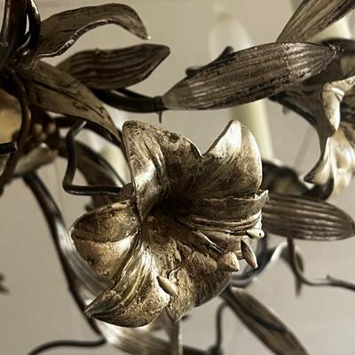 1552 Antique White Porcelain Flower Silver Painted Italian Chandelier