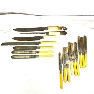 1543 Antique Sheffield England Harrison Bros & Howson Sterling Silver Mounted Bone Carving Set
