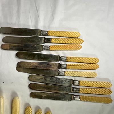 1543 Antique Sheffield England Harrison Bros & Howson Sterling Silver Mounted Bone Carving Set