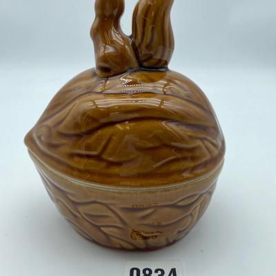 Ceramic vintage squirrel on walnut
