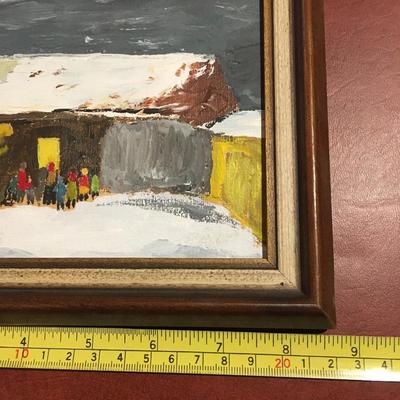 Winter scene painting primitive Naive untrained