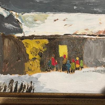 Winter scene painting primitive Naive untrained