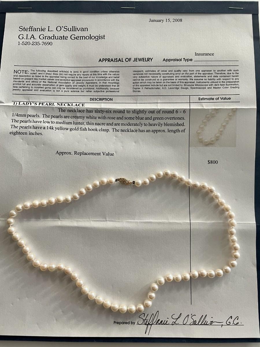 Pearl Necklace with appraisal 2006