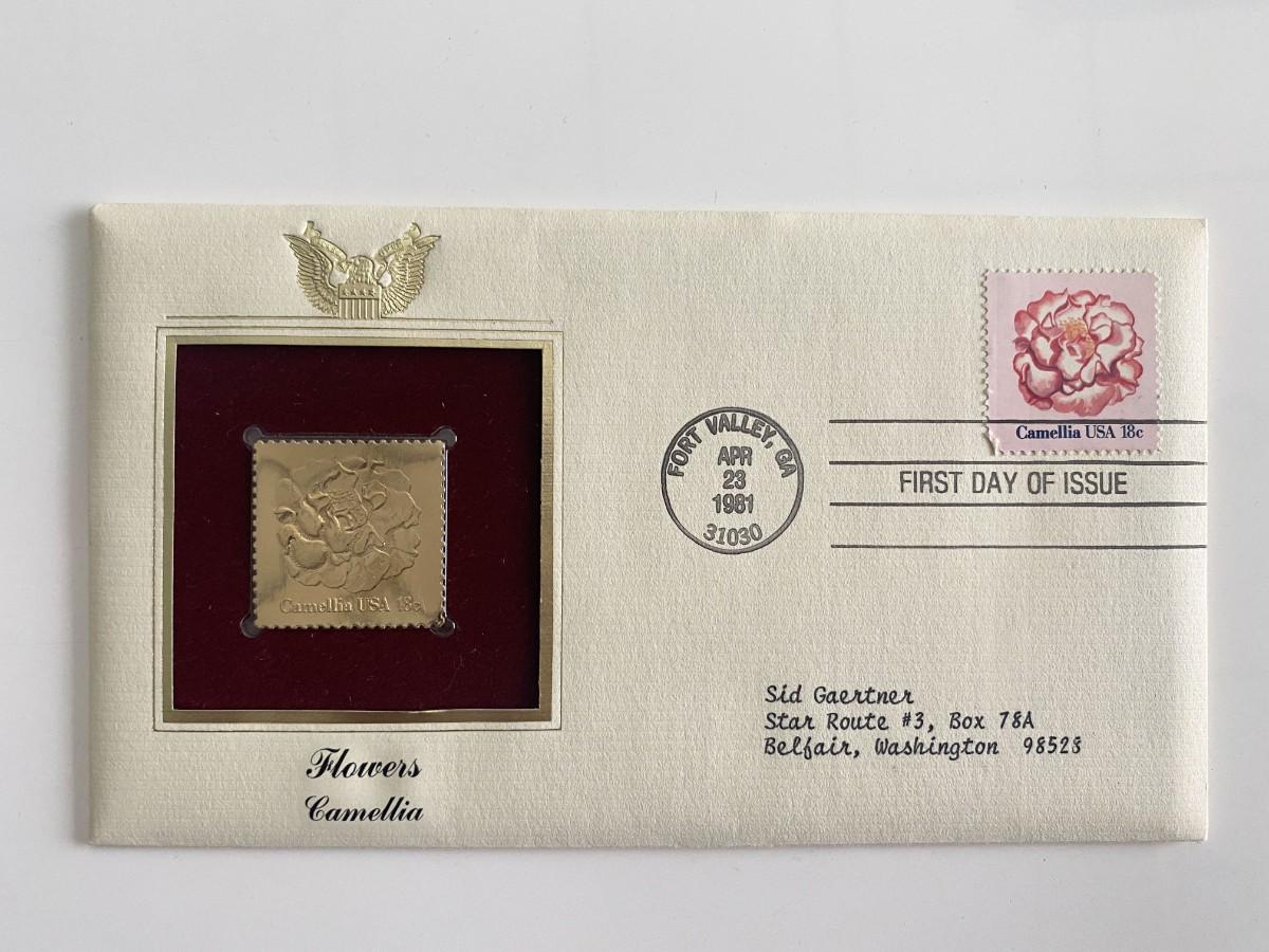 Flowers Camellia Gold Stamp Replica First Day Cover
