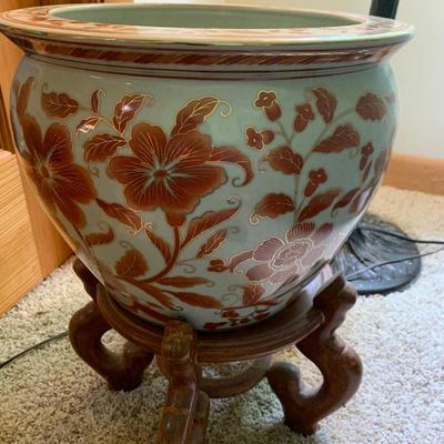 Heavy Ceramic Asian Planter On Stand