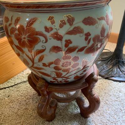 Heavy Ceramic Asian Planter On Stand