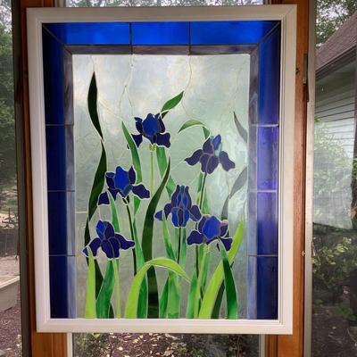 Lot 314 Handmade Iris Stained Glass Window Panel