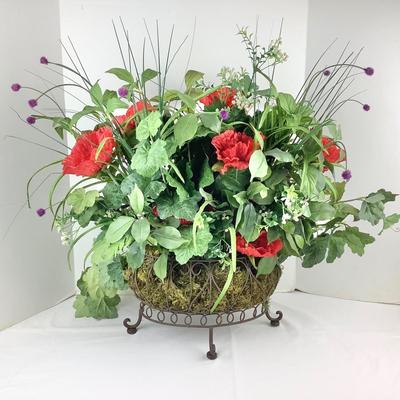 Lot 316. Large Faux Floral Centerpiece with Footed Metal Stand