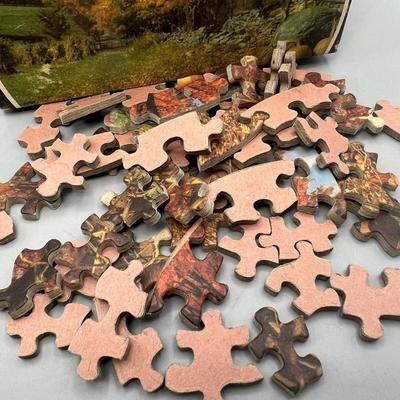 Vintage TUCO Round Miniature Puzzle Autumn Leaves Forest Landscape Indian Summer